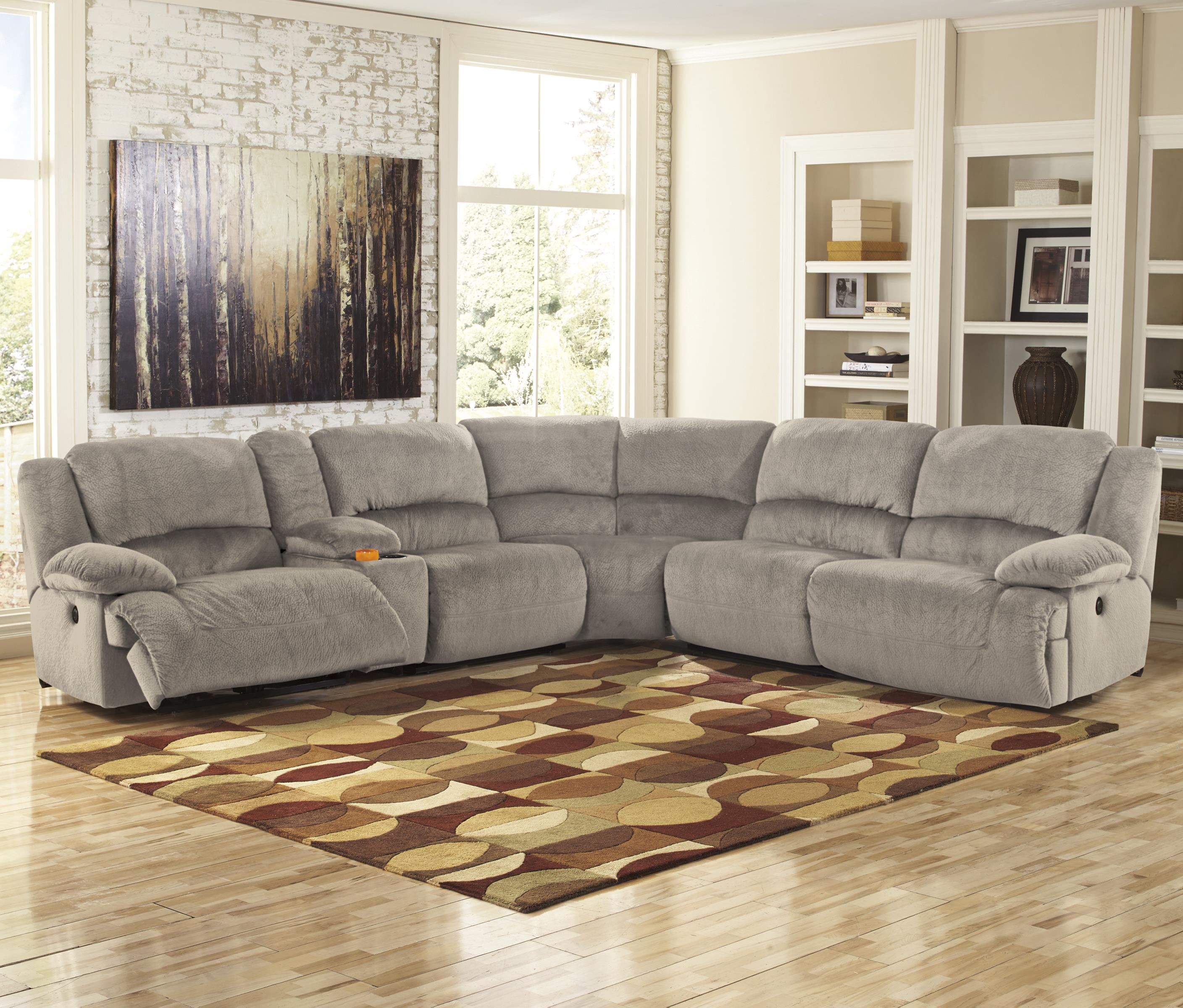 Signature Design by Ashley Toletta - Granite Power Reclining Sectional with Console : electric reclining sectional - islam-shia.org